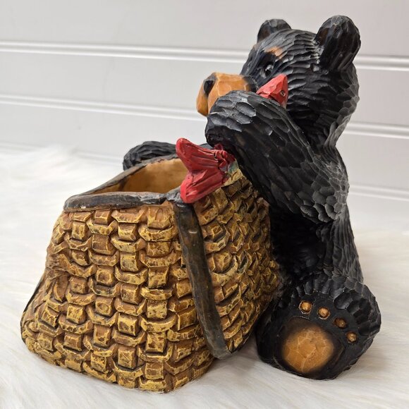 VTG Resin Bear Holding Fish Wicker Basket Fishing Rustic Country Cabin 6.5x7x8" - Picture 8 of 12